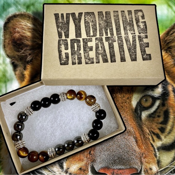 thumbnail image 2 of Handmade Magnetic Hematite & Tigers Eye Bracelet – 4 Row, 20,000 Gauss – Unisex Adult – Made In USA 2 of 6